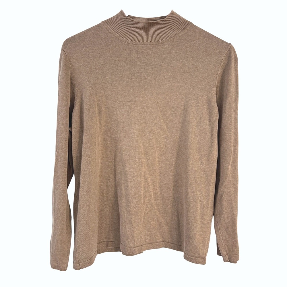 Silk Cotton Mock Neck Sweater XL Tan Camel Brown Quiet Luxury Minimalist Basic